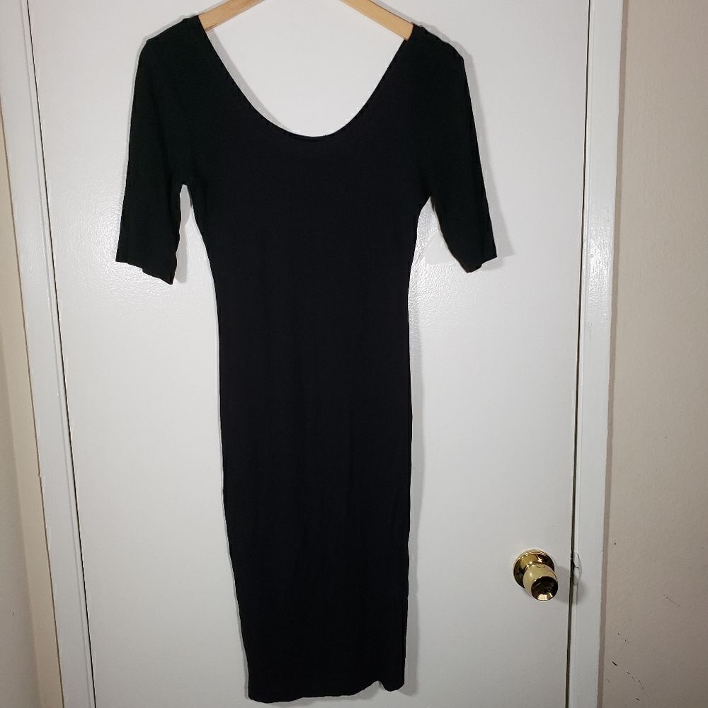 Fashion Nova Fall Winter Black Ribbed Scoop Neck Bodycon Dress Size L